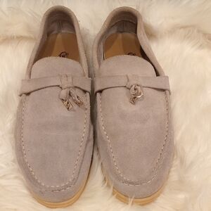 Loro Piana Light Taupe Suede Tassel Loafers